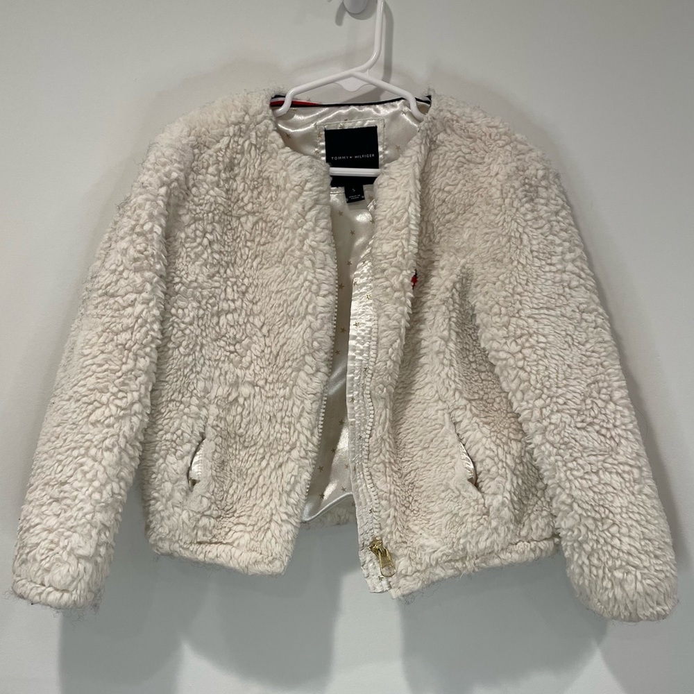 KIDS: Tommy Hilfiger Cream Faux Fur Teddy Jacket - Picture 2 of 7